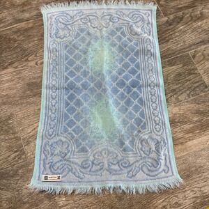 Vintage 1960s 1970s Martex Blue Ornate Hand Towel Fringe Made USA Cotton MCM
